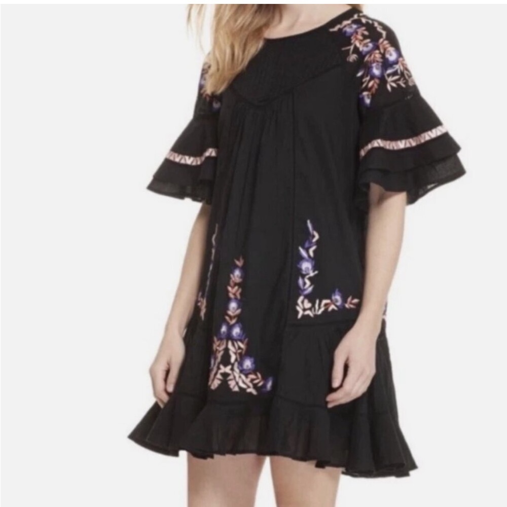 FREE PEOPLE FLORAL EMBROIDERY PAVLO DRESS WOMENS SMALL